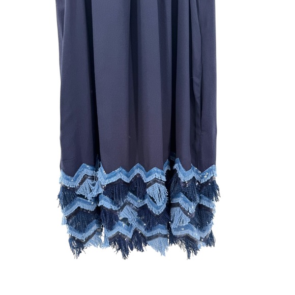 Maeve Anthropologie Navy‎ Sleeveless Fringe Hem Shift Dress Blue Trim Size 6 - Picture 2 of 5